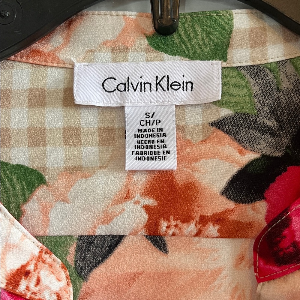 Calvin Klein Pink and Tan Checked and Floral Blouse - Picture 2 of 8